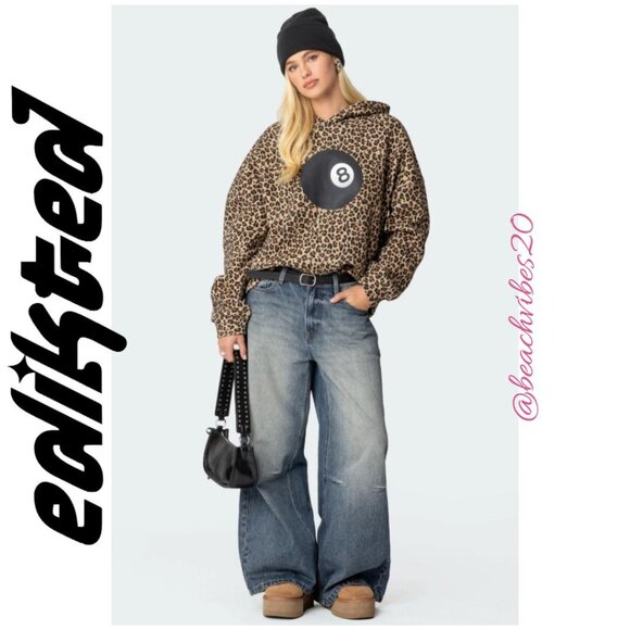 EDIKTED Leopard Magic 8 Oversized Hoodie Large NWT O-446 - Picture 1 of 10